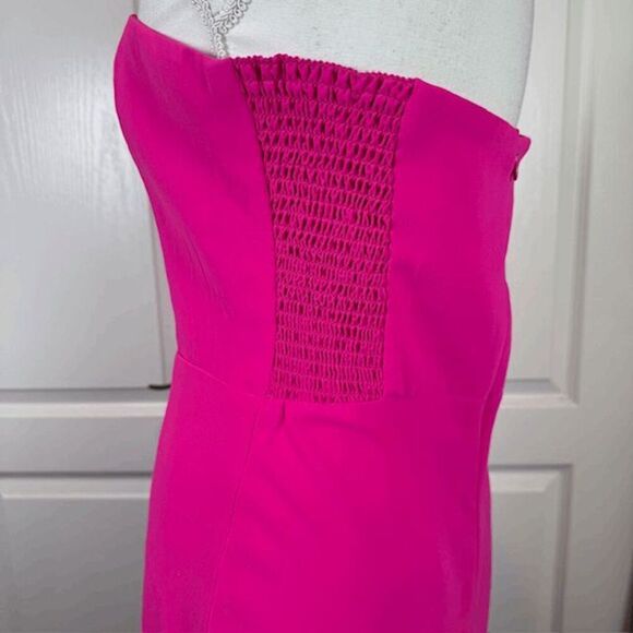 Amanda Uprichard Mandy Midi Dress Strapless Hot Pink High Slit Size Large - Picture 4 of 12